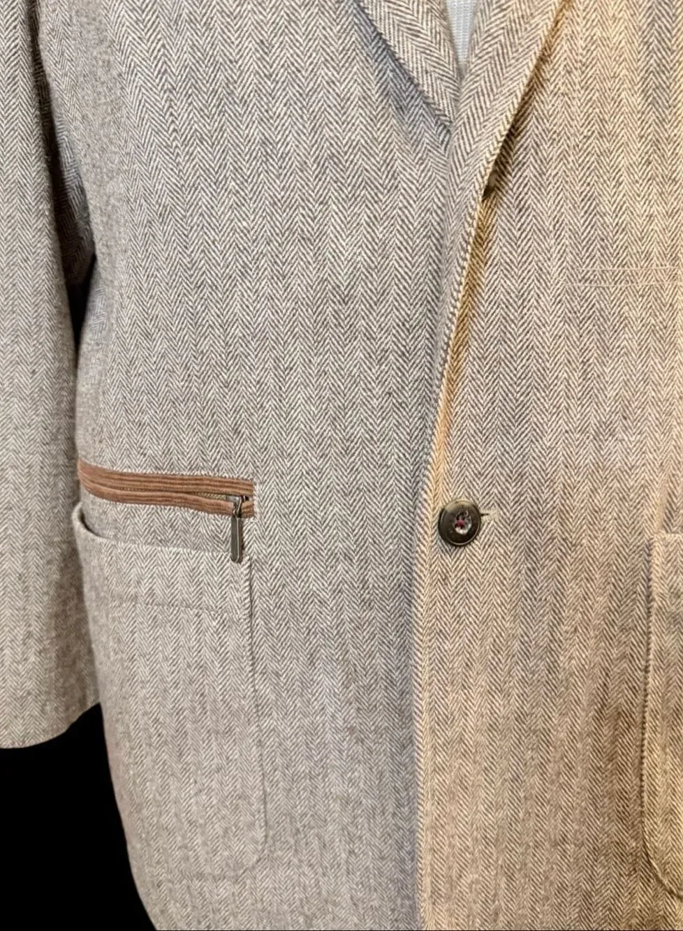 Tommy Bahama Brown Wool Blend Herringbone Tweed Blazer Elbow Patches 2 Btn Large